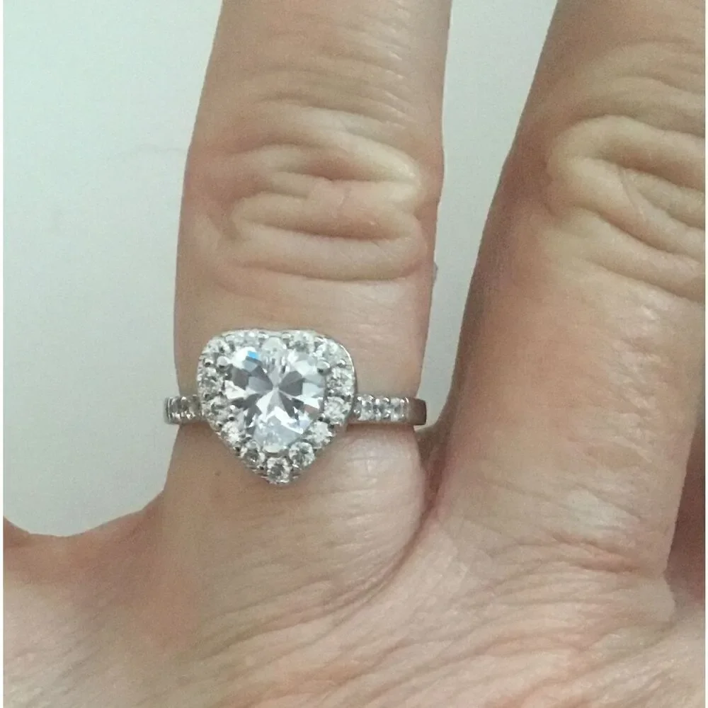 2 Ct Halo Heart Cut Genuine Diamond Simulant Engagement/Right Hand Ring Sz 8